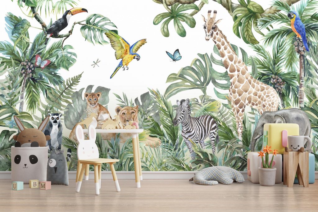 Fototapeta do pokoju dziecka - dżungla ze zwierzętami
